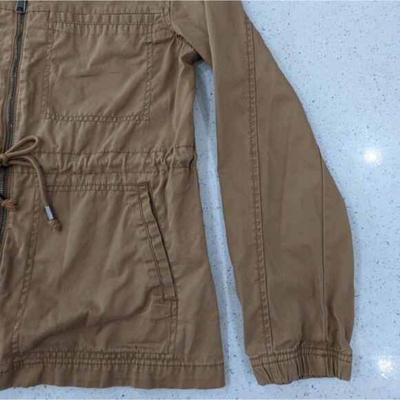 Old Navy Woman Brown Tan Utility Jacket Full Zip Drawstring Waist Pockets Fall M - Picture 6 of 9